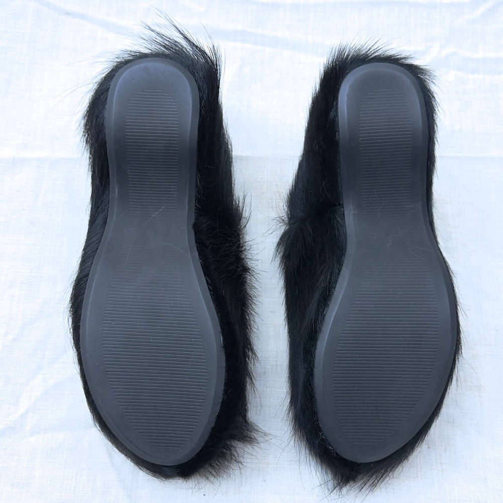Black Calf Hair-on-Hide Platform Open-toe Mules - Picture 5 of 12